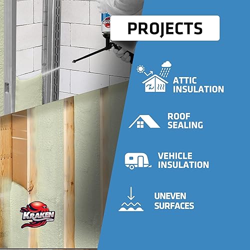 Miniatura 4 de Kraken Bond Fastcoat - Aislamiento de espuma en aerosol de celda cerrada, espuma de poliuretano en aerosol, aislamiento térmico y aerosol acústico,