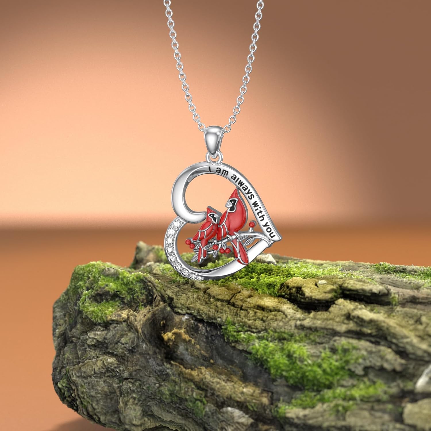 Diamond Cardinal Necklace for Women 925 Sterling Silver Red Cardinal Heart Pendant Necklaces with Lab Grown Diamond Memorial Jewelry Gifts for Her