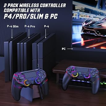 SHEPUDRUC Wireless Light-up Controller for/Slim/Pro/PC (2 Pack)