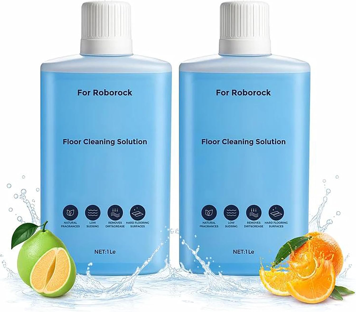 2 x 1L Floor Cleaning Solution for Roborock Robot Vacuum & Wet Dry Vacuum | Low Foam Multi-Surface Cleaner, Deep Cleans All Hard Floors,Streak-Free & Pet Safe, Pomelo and Citrus Fragrance, 33.8oz ×2