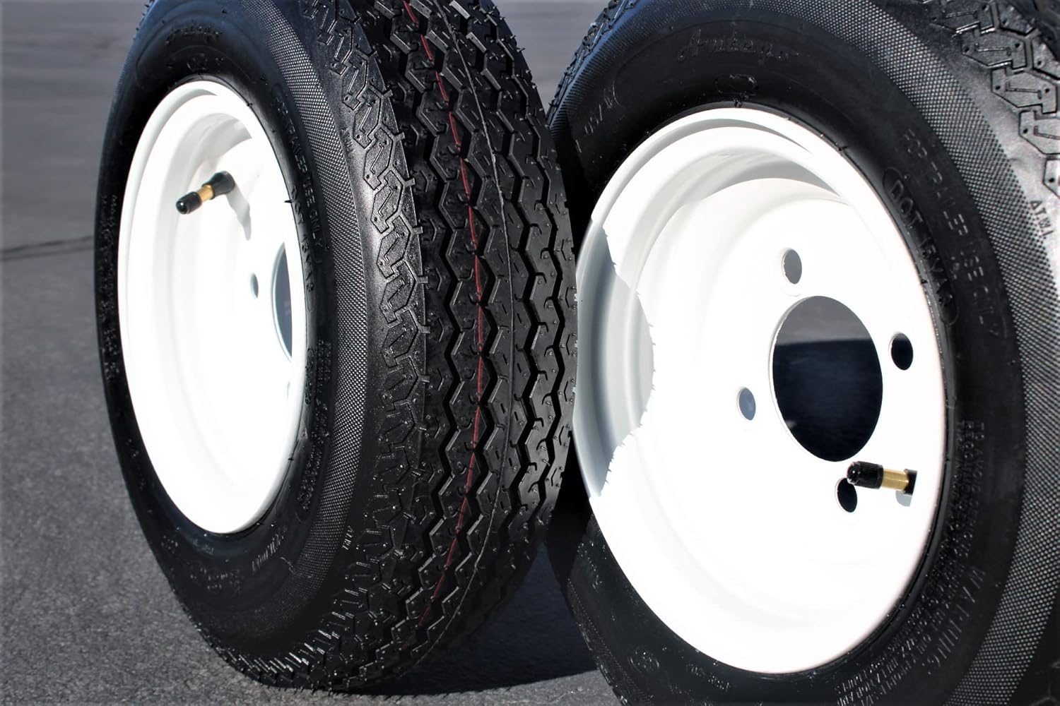 Antego Tire and Wheel (Set of 2) 4.80-8 Tire and Wheel Assemblies, White 4 Lug Trailer Tires and Wheels, 6 Ply, Load Range C
