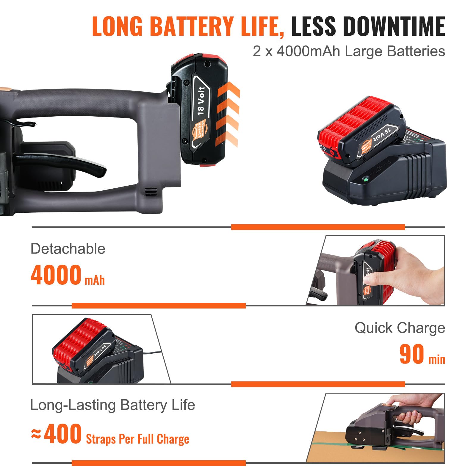 VEVOR Elektrische Umreifungsmaschine, für 1-2 cm PP-/PET-Bänder, elektrisches Umreifungsgerät mit Digitalanzeige, 2 x 4000 mAh batteriebetriebene Handumreifungsmaschine für Verpackungskartonpaletten