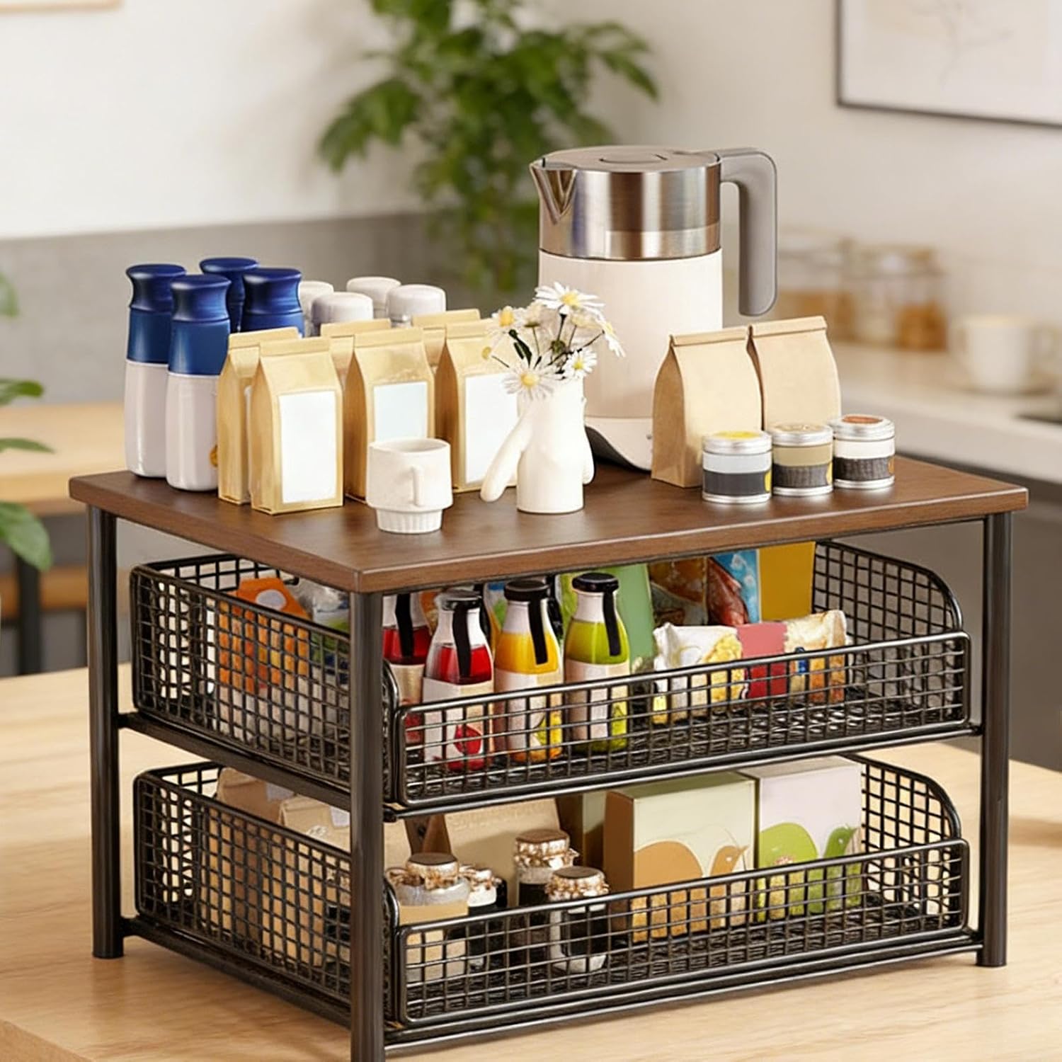 Countertop Coffee Station - Multi Tier Organizer, Desktop Storage Rack, Utility Display Shelf, Compact Cabinet Unit | Versatile Tabletop Organizing Solution Prepared for Bathroom Bedroom Study Placem