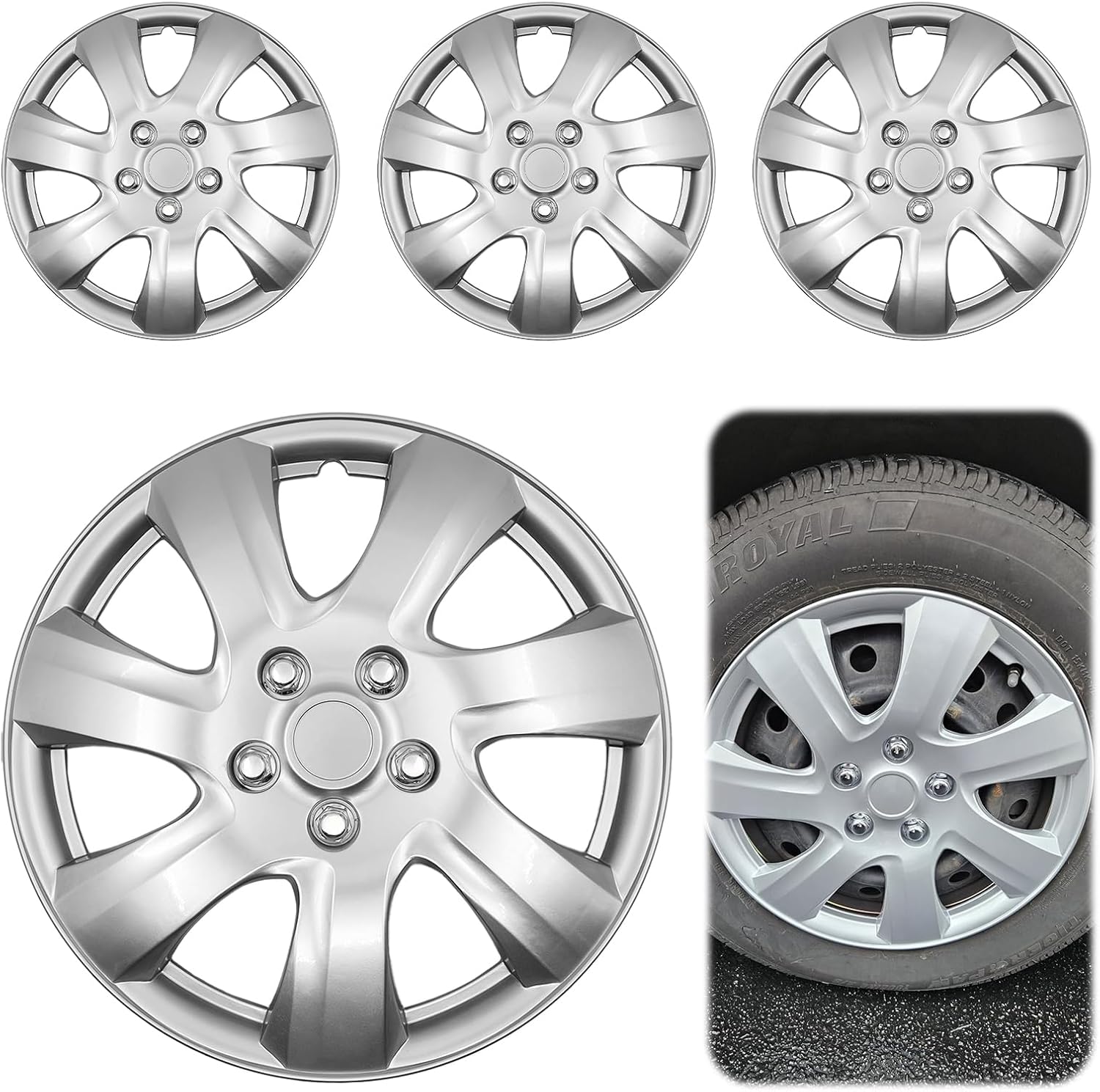16 Inch Hubcaps for Toyota Camry – Set of 4 Premium ABS Wheel Covers, Snap-On OEM Replacement for 16" Steel Rims – Durable, Impact-Resistant (Full Set of 4)