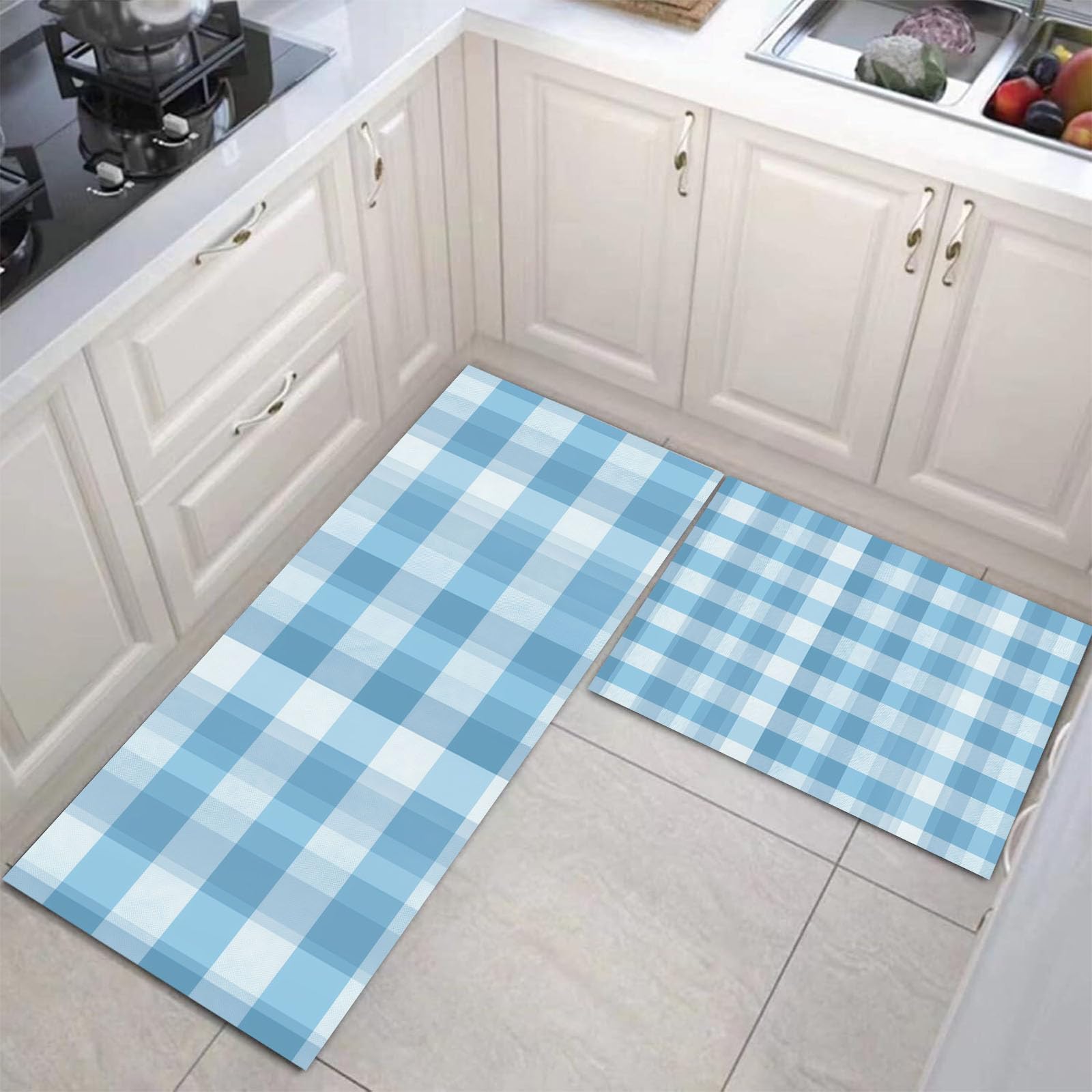 Alfombras de cocina lavables JEDTAKCT, alfombrilla de antifatiga antideslizante azul 44x75 44x120
