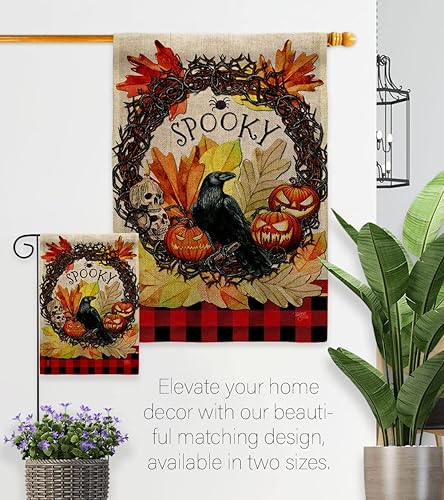 Miniatura 8 de Corona espeluznante bandera de casa de arpillera – Paquete de noche de brujas de Halloween de otoño, temporada de gatos negros, calabaza otoñal