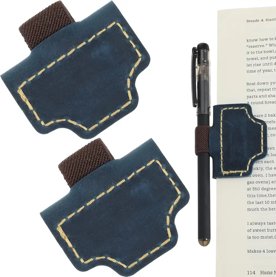 Marcador de livro Bygone Mark com suporte de caneta, suporte de caneta de couro magnético personalizado azul, marcadores magnéticos personalizados para ler mulheres amantes de livros, presentes para