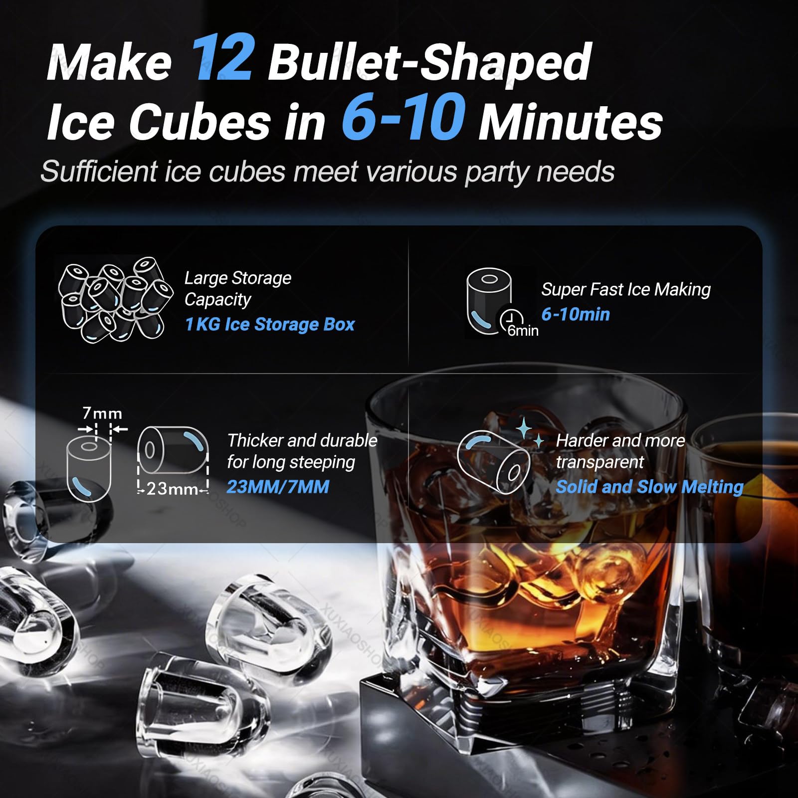 Maszyna do lodu Nugget Ice Maker Countertop | Timer 12H, Samozasysający Wlot, Pojemnik 1kg i 15kg/Dzień, 3-w-1 Lód/Granita/Woda, do Kuchni i Kawiarni, Codzienne Użycie