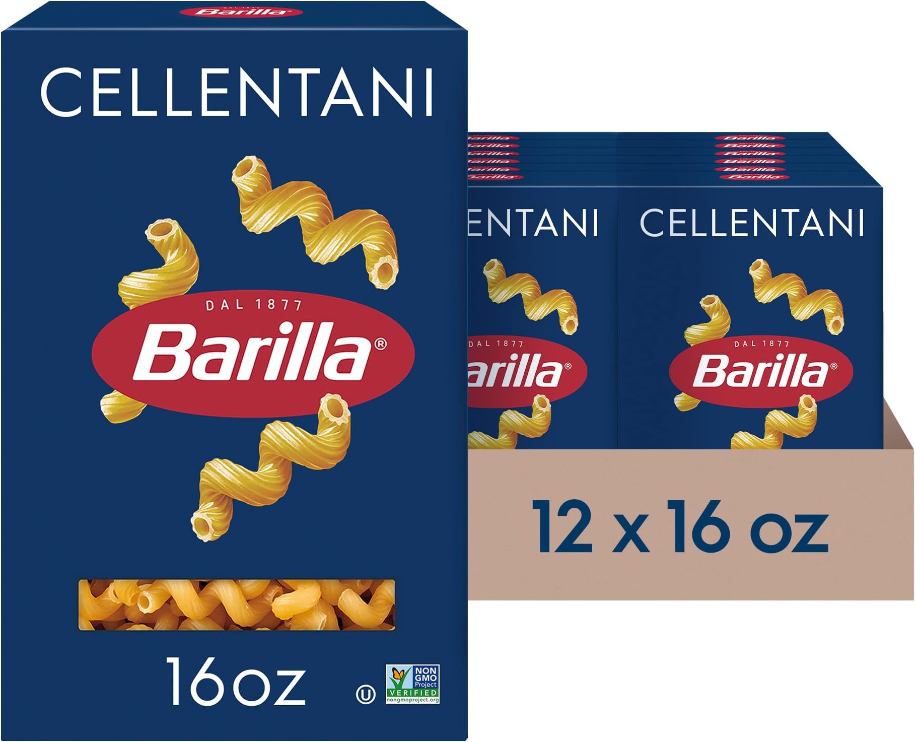Cellentani Pasta, 16 oz. Box (Pack of 12) - Non-GMO, Made with Durum Wheat Semolina - Kosher Certified