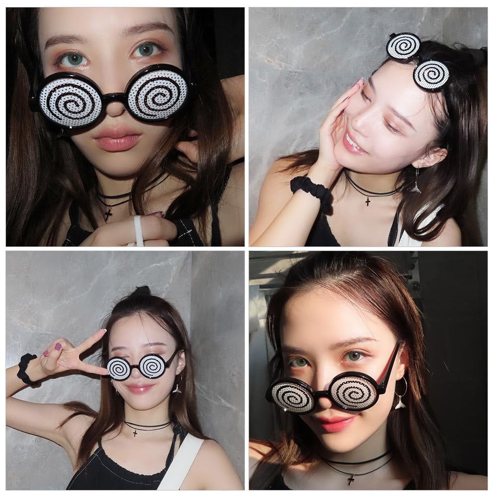 PRETYZOOM 4 Pcs Dizzy Funny Glasses Booth Props Eyeglasses Swirl Eyes Glasses Funny Eyeglasses Photo Booth Props Decorative Eyeglasses Halloween Eyeglasses Party Supplies