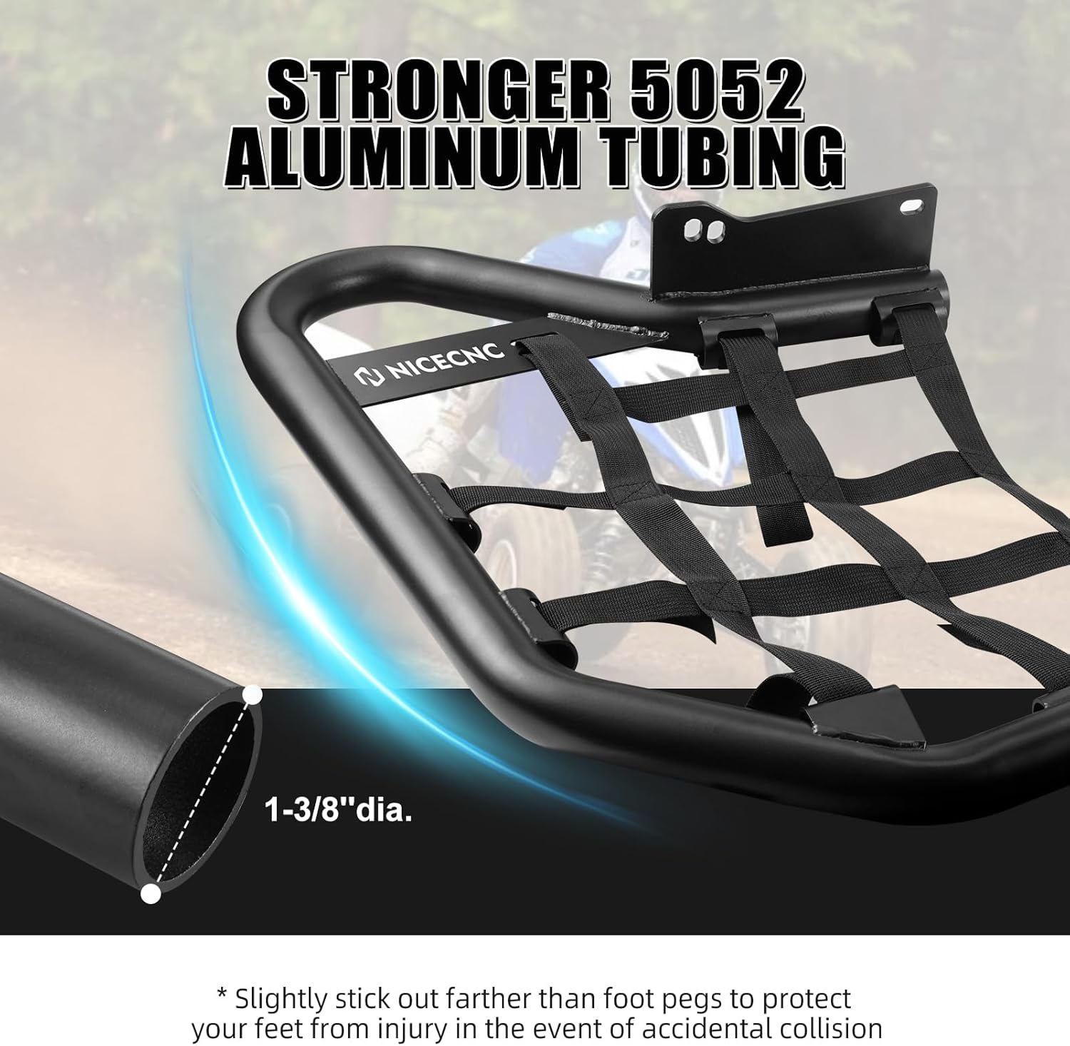 NICECNC Nerf Bars Foot Peg Heel Guard Nerf + Nets Compatible with Yamaha Raptor 700 2006 2007 2008 2009 2010 2011 2012 2013 2014-2024, 700R 2009-2019 2020 2021 2022 2023 2024