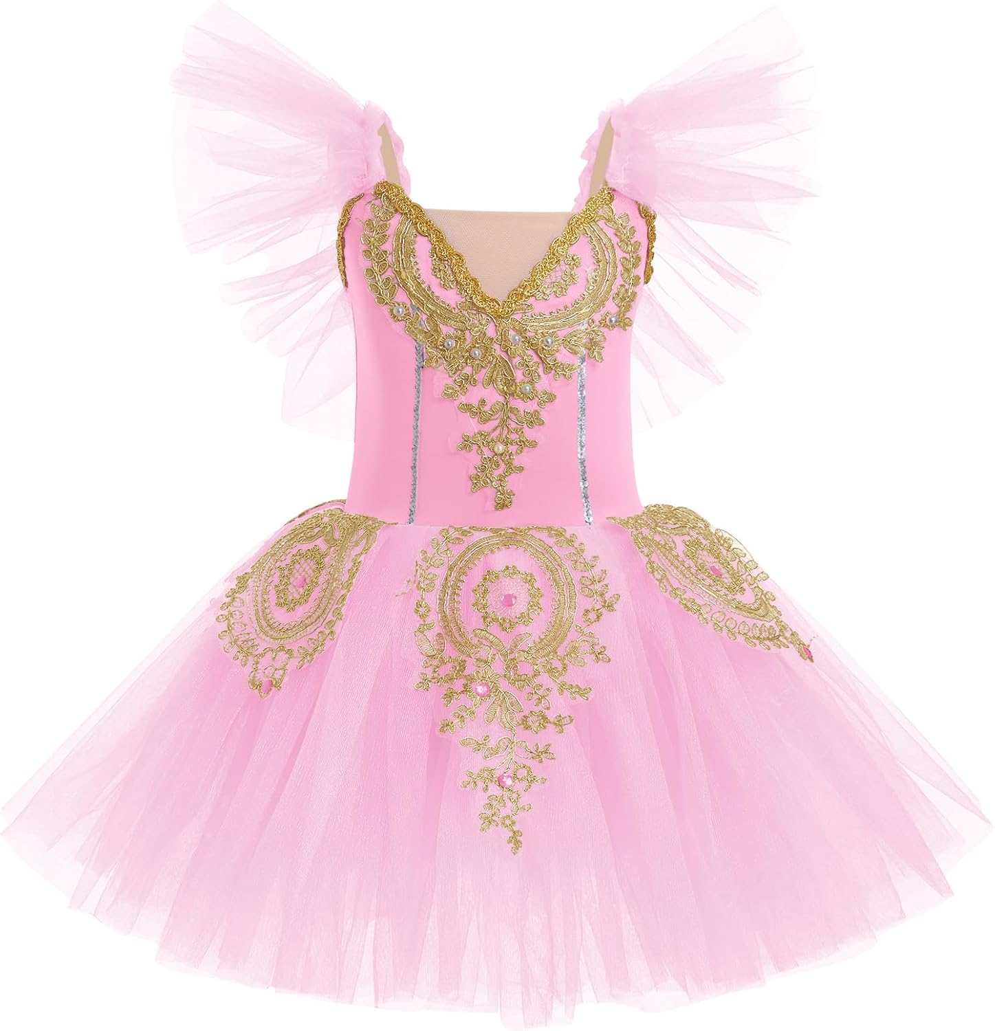 AFAVOM Ballet Leotards for Girls Ballerina Performance Swan Lake Costumes Embroidery Tulle Camisole Skirted Leotard Dancewear