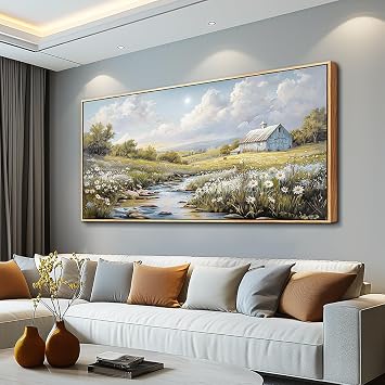 PHAOHUAXM Wood Framed Wall Art For Living Room Large Canvas Wall Decor For Bedroom Flower Watercolour Painting Office Decor Countryside Scenery Wall Picture Printing Artwork Home Decor 20x40 In