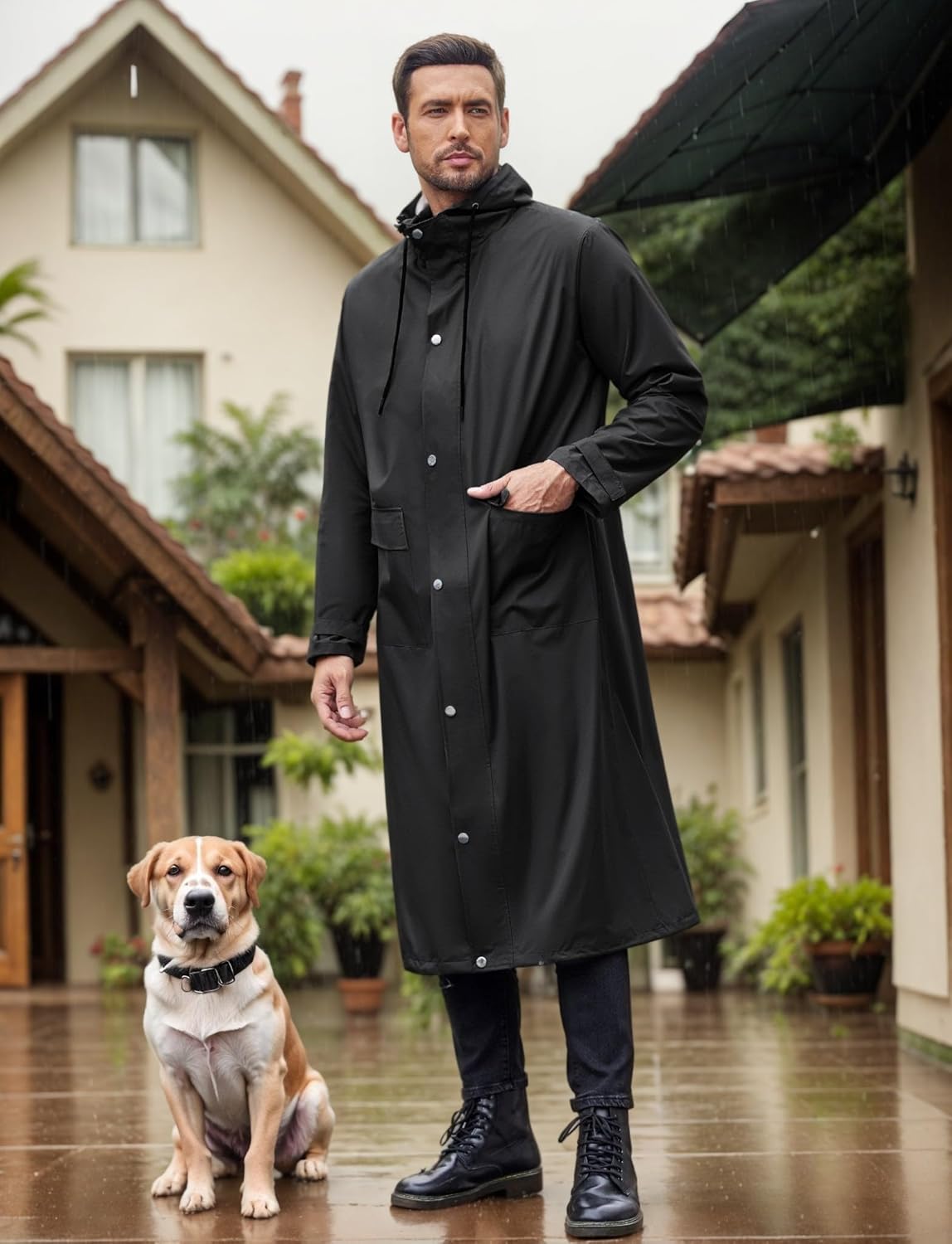 COOFANDY Men's Rain Jacket with Hood Waterproof Lightweight Active Long Raincoat - Image 2