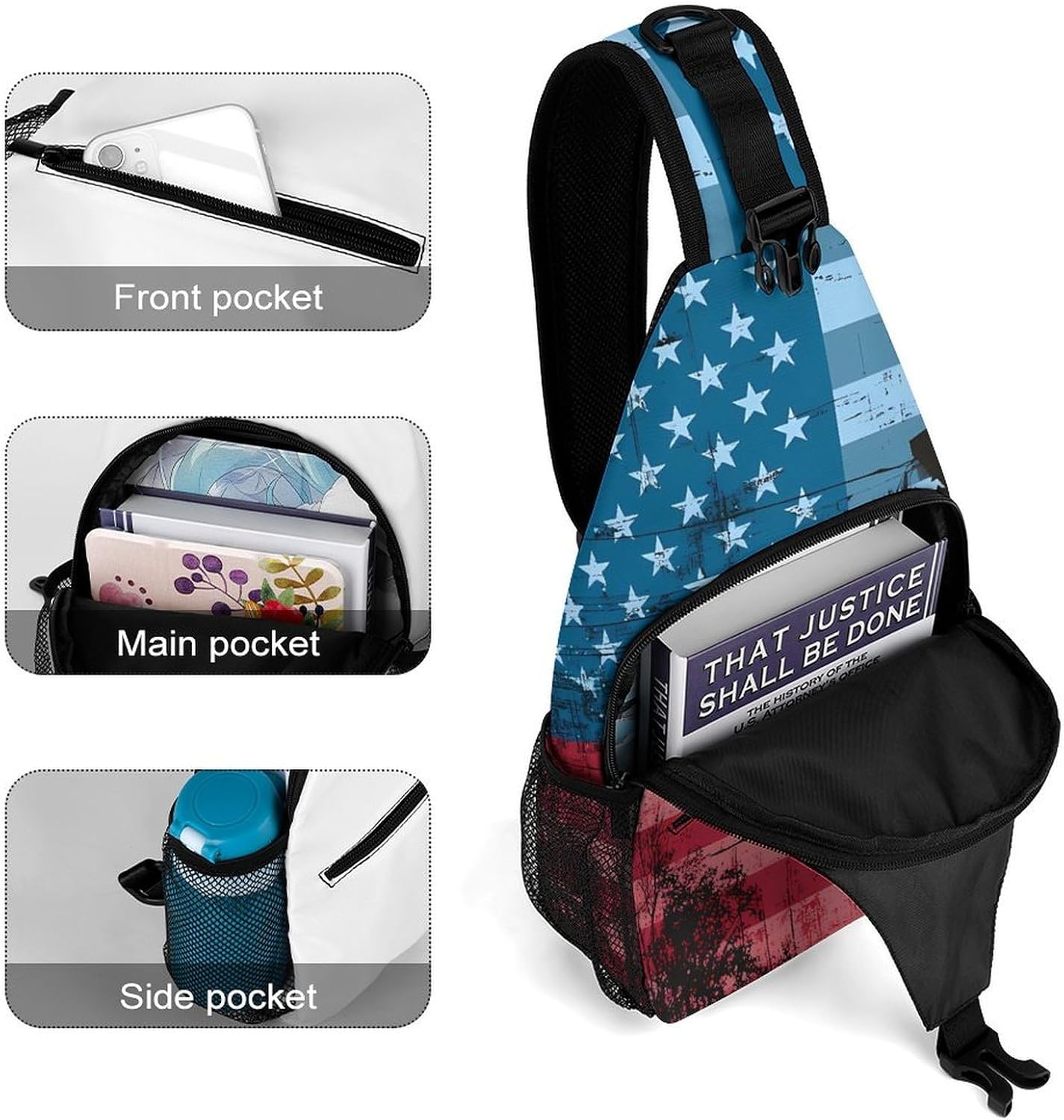Lineman US Flag Men Crossbody Sling Backpack Chest Bag | Travel Fanny Pack,Hiking Daypack,Print Shoulder Bags