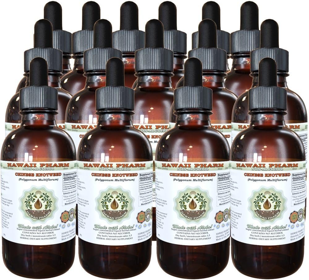 Hawaii Pharm Chinese Knotweed Alcohol-Free Liquid Extract, Chinese Knotweed (Polygonum multiflorum) Dried Root Glycerite Natural Herbal Supplement 4x4 oz