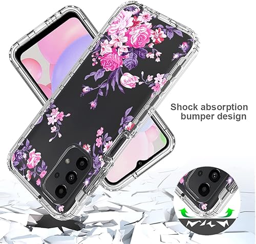 Miniatura 7 de sidande Funda para Galaxy A13 4GA13 LTE 4G SM-A135F con protector de pantalla de vidrio templado, cuerpo completo, transparente, floral, TPU, funda