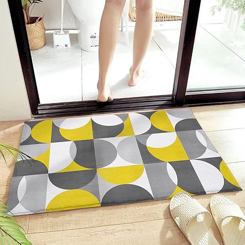 Miniatura 7 de Alfombra de baño para baño y dormitorio, tapetes geométricos amarillos y grises de felpa, tapetes antideslizantes, tapete de baño absorbente para