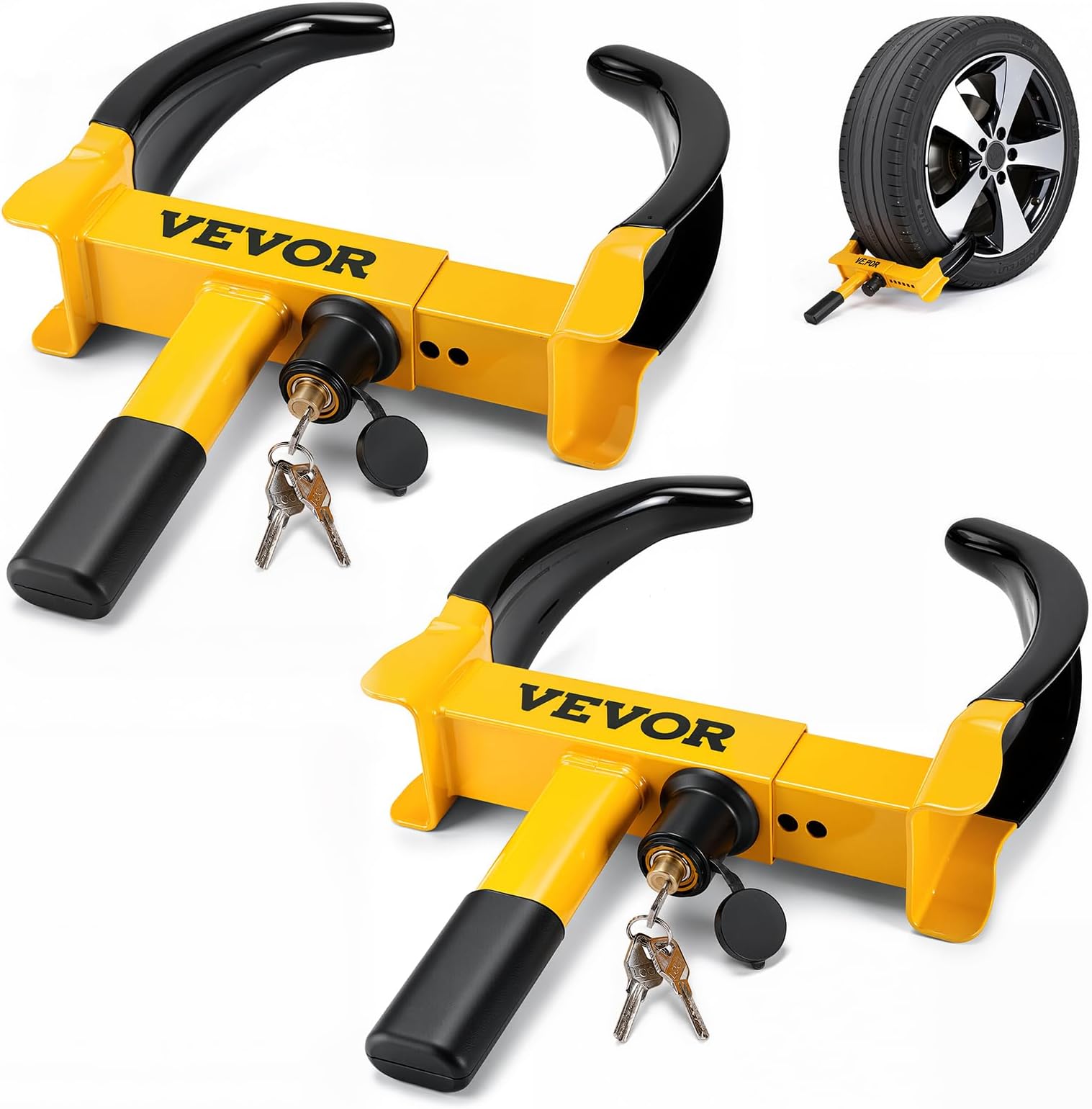 VEVOR Universal Wheel Clamp Lock, 2 Pack Adjustable Anti-Theft Tire Lock, Heavy-Duty Steel for ATV SUV Car Golf Cart Boats Motorcycles, with 6 Keys