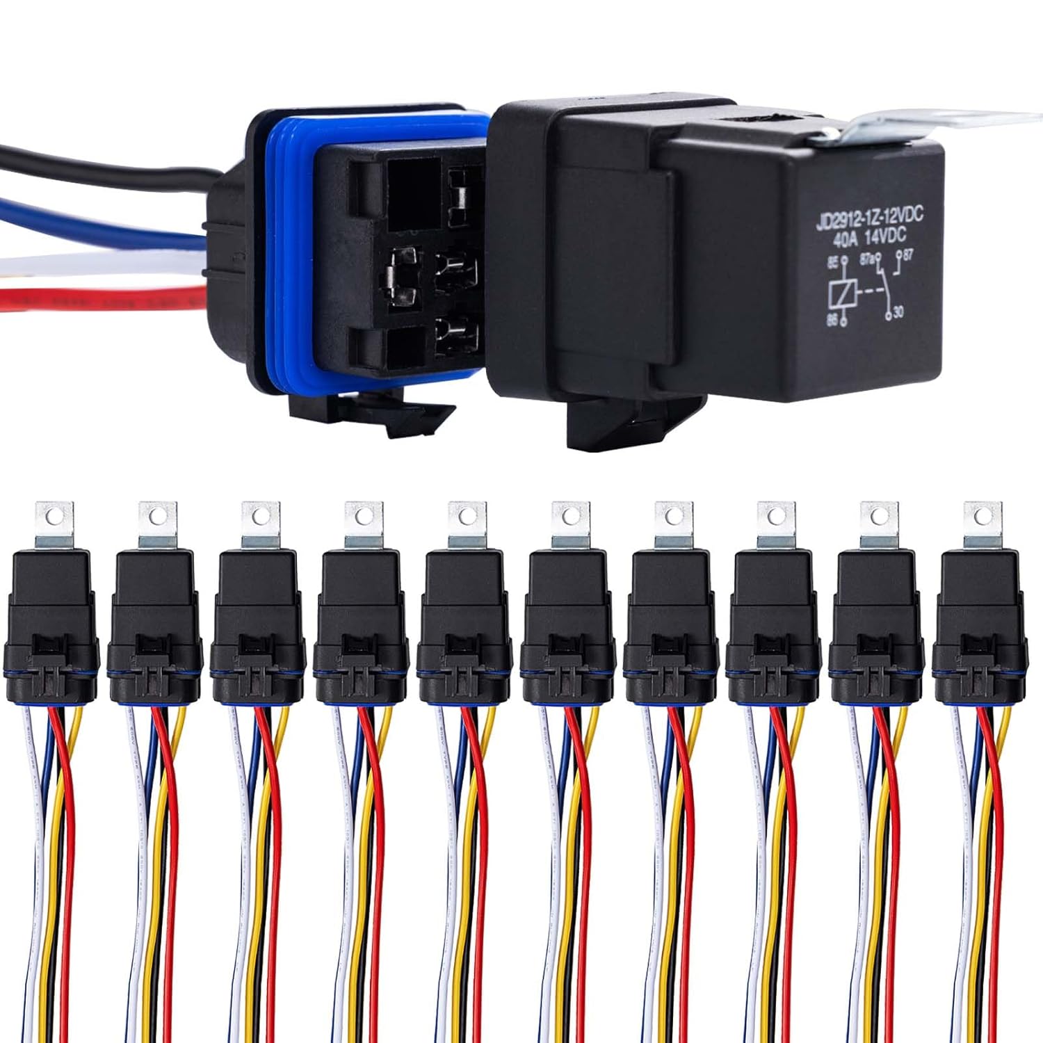 10-Pack 40/30 AMP 12V DC Waterproof Relay Kit with Heavy-Duty Pigtail, 5-PIN SPDT Automotive Relay