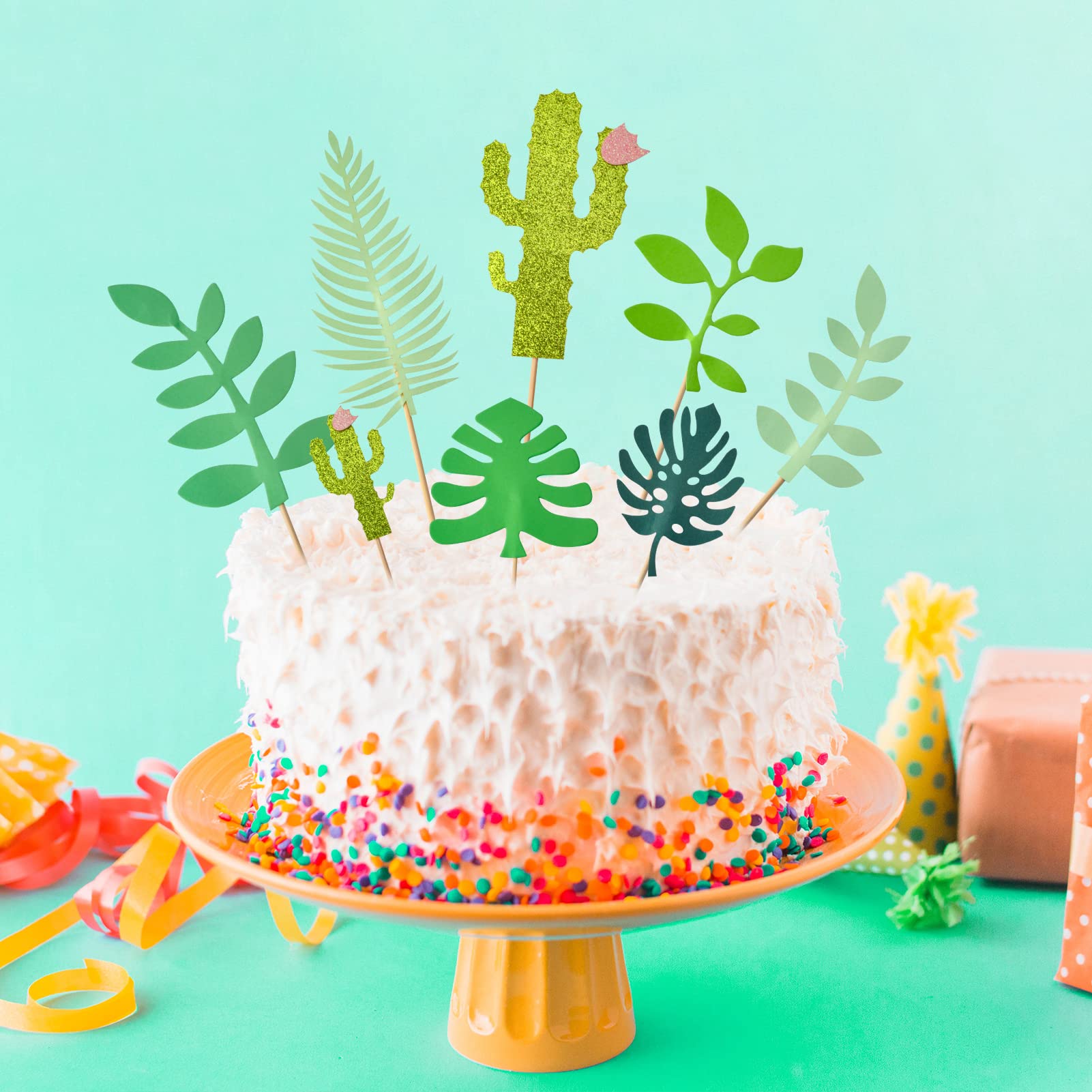 Dinosaurier-Kuchendeko-Set – Mit „Happy Birthday“-Banner, Dino-Figuren & Blatt-Deko – Für Kindergeburtstag, Babyparty, Dschungel-Thema