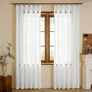 White Pinch Pleated Sheer Curtains 84 Inches Length Semi Light Filtering...