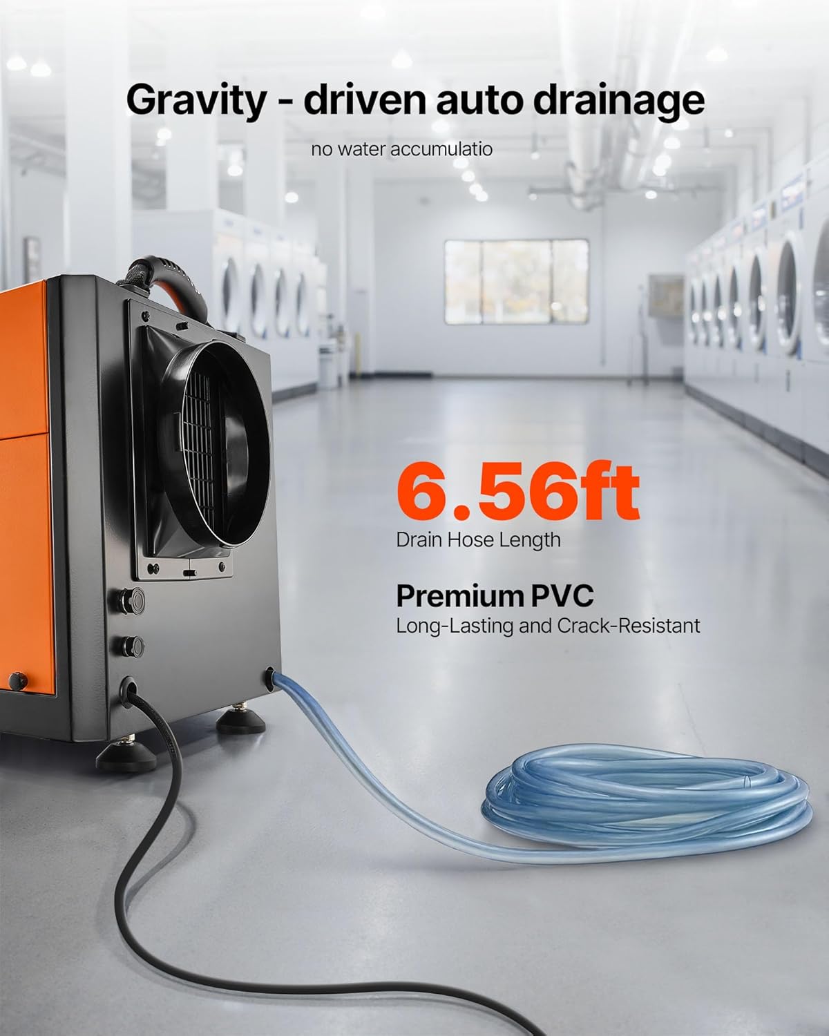 VEVOR 156 Pints Commercial Dehumidifier with Drain Hose, Portable Crawl Space Dehumidifiers for Basement Storage Room Industrial Grade, Auto Defrost/Drainage, Heavy-duty Galvanized Steel, LED Indicate