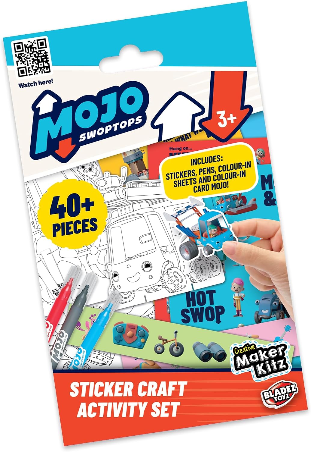 Bladez Toyz Mojo Swoptops Sticker Activity Set - CBeebies - Preschool Creative Fun with Stickers & Colouring - Stickers for Children with Mini Card Vehicles & Pens - Perfect for Party Bags - 1 Pack
