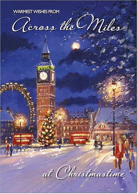 Olivia Samuel Across The Miles Christmas Card from London Eye and Big Ben - Medium Sized Card (A5 Size -148mm x 210mm) with Peel and Seal Envelope