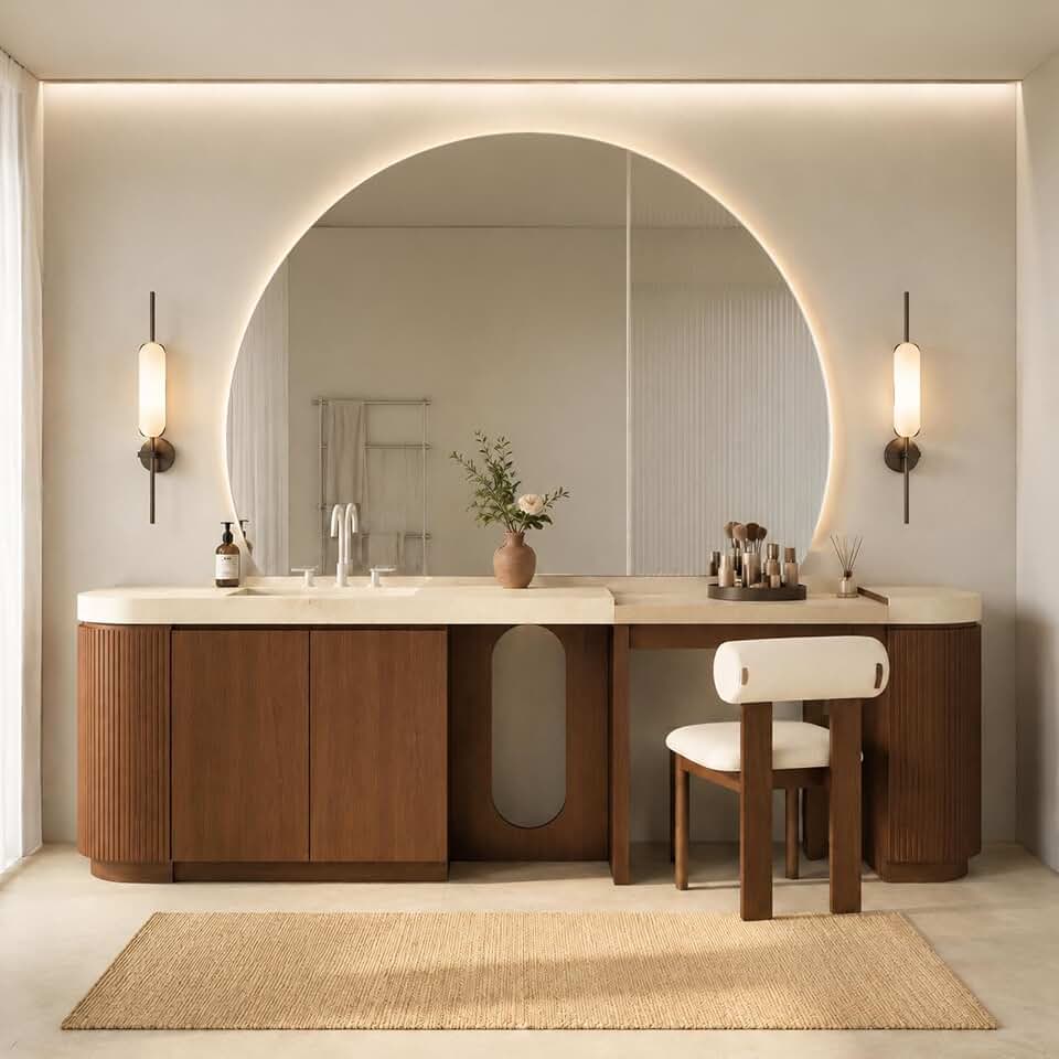 114 in Freestanding Bathroom Vanity with Makeup Area & LED Mirror