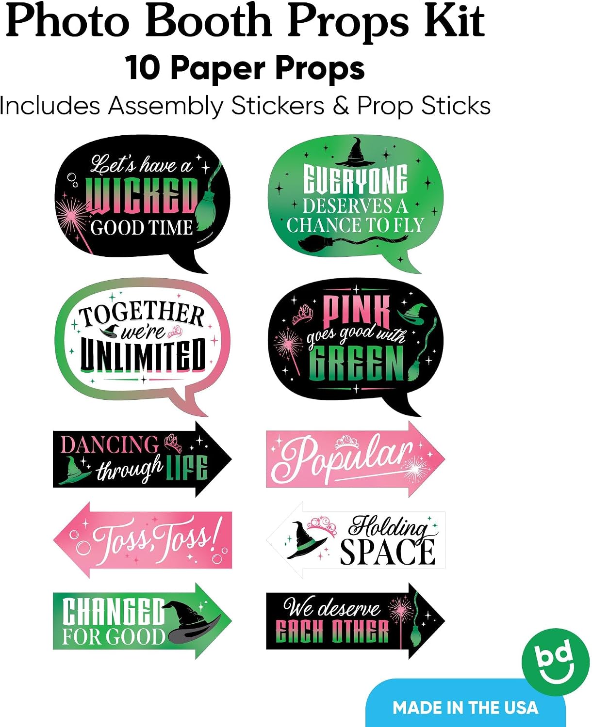 Big Dot of Happiness Funny Witch Photo Props, Pink and Green Birthday Party or Halloween Party Decoration, Photo Booth Props Kit – 10 Count Selfie Sticks image 4