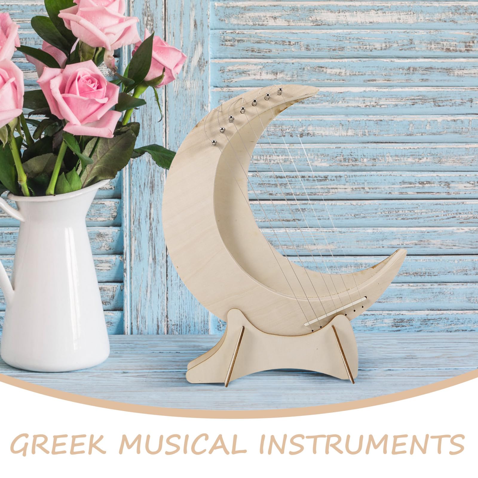VOSAREA Arpa de Lira de Madera 7 Cuerdas, Diseño en Forma de Luna, Sonido Completo y Tono Cálido para Principiantes y Amantes Música, Portátil y Creativa