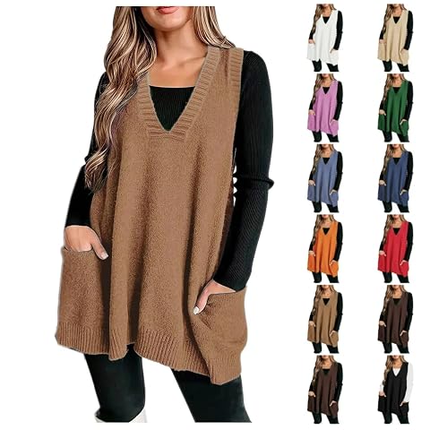 Plus Size Sweater Vest for Women Sleeveless V Neck Knit Loose Fit Pullover Trendy Long Knitted Tops with