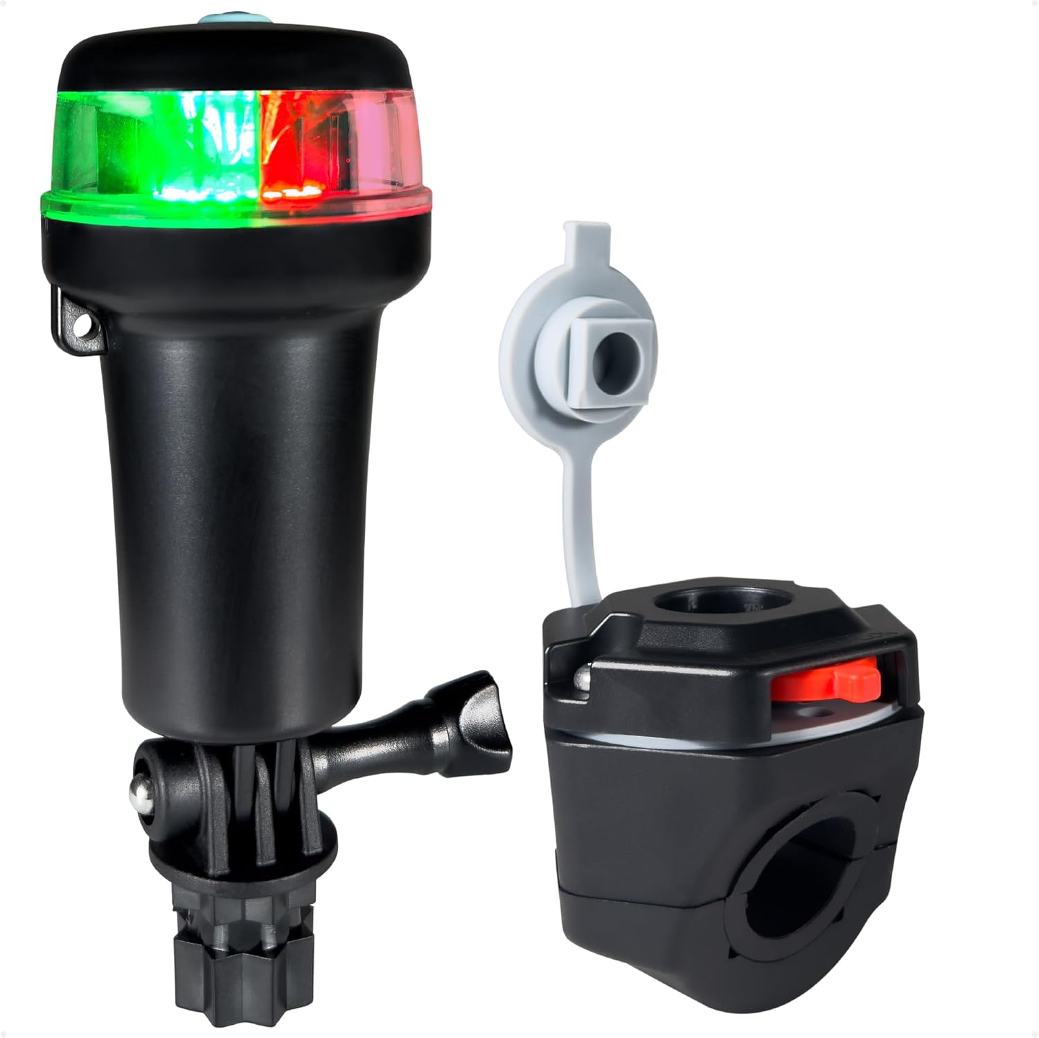 Five Oceans LED Portable Bi-Color Boat Navigation Light, Rail Mount Swivel Base, 2 NM Visibility, IP67 Waterproof, Battery-Operated Anchor Light for Small Boats, Kayaks, Inflatables, Canoes - FO4824