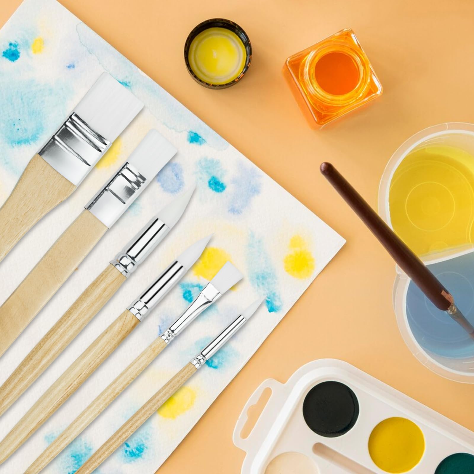 Set 6 Pennelli In Nylon Per Pittura – Acrilico, Olio, Acquerello, Guazzo, Manico In Legno, Ideale Per Artisti E Principianti