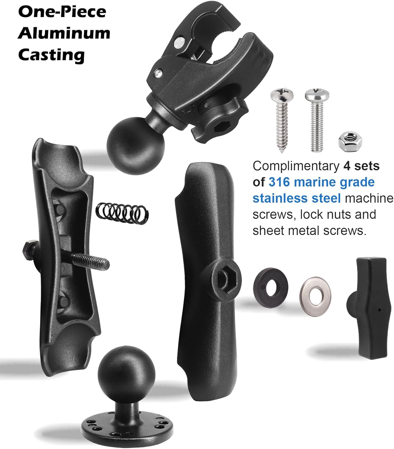 Aluminum Trolling Motor Stabilizer, Greater Gripping Strength and Range Through 1.5" Ball and 5.9" Arm, Adjustable Boat Accessories for Minn Kota, Rhodan