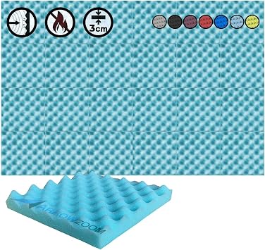 Super Dash 24 Pack of 25 X 25 X 3 cm Baby Blue Convoluted Egg Crate Acoustic Home Studio Soundproof Treatment Accessories Foam Wall Panel Tiles SD1052 BABY BLUE
