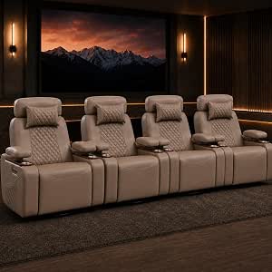 Home Theater Seating, Leather Swivel Rocker Recliner (Set of 4)