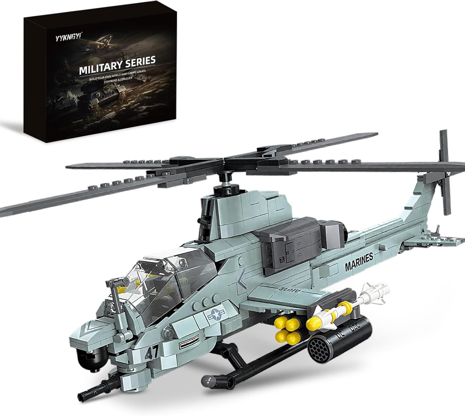 AH-1Z Viper Attack Helicopter Building Block Set (597 Pieces) - Compatible with Lego Plane Set, Military Aircraft Model Kit, Gifts for Kids & Adults