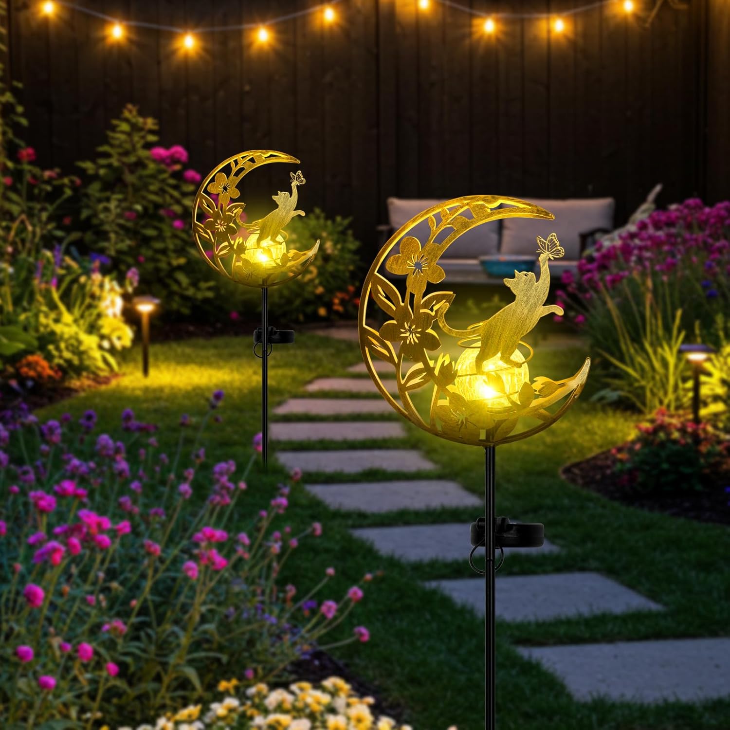 JOBOSI Solar Moon Cat Decorative Gift, Solar Moon Cat Ground Stake Light, Gifts for Women Mom Grandmother, Garden Lawn Decor Christmas & New Year Gift Cat