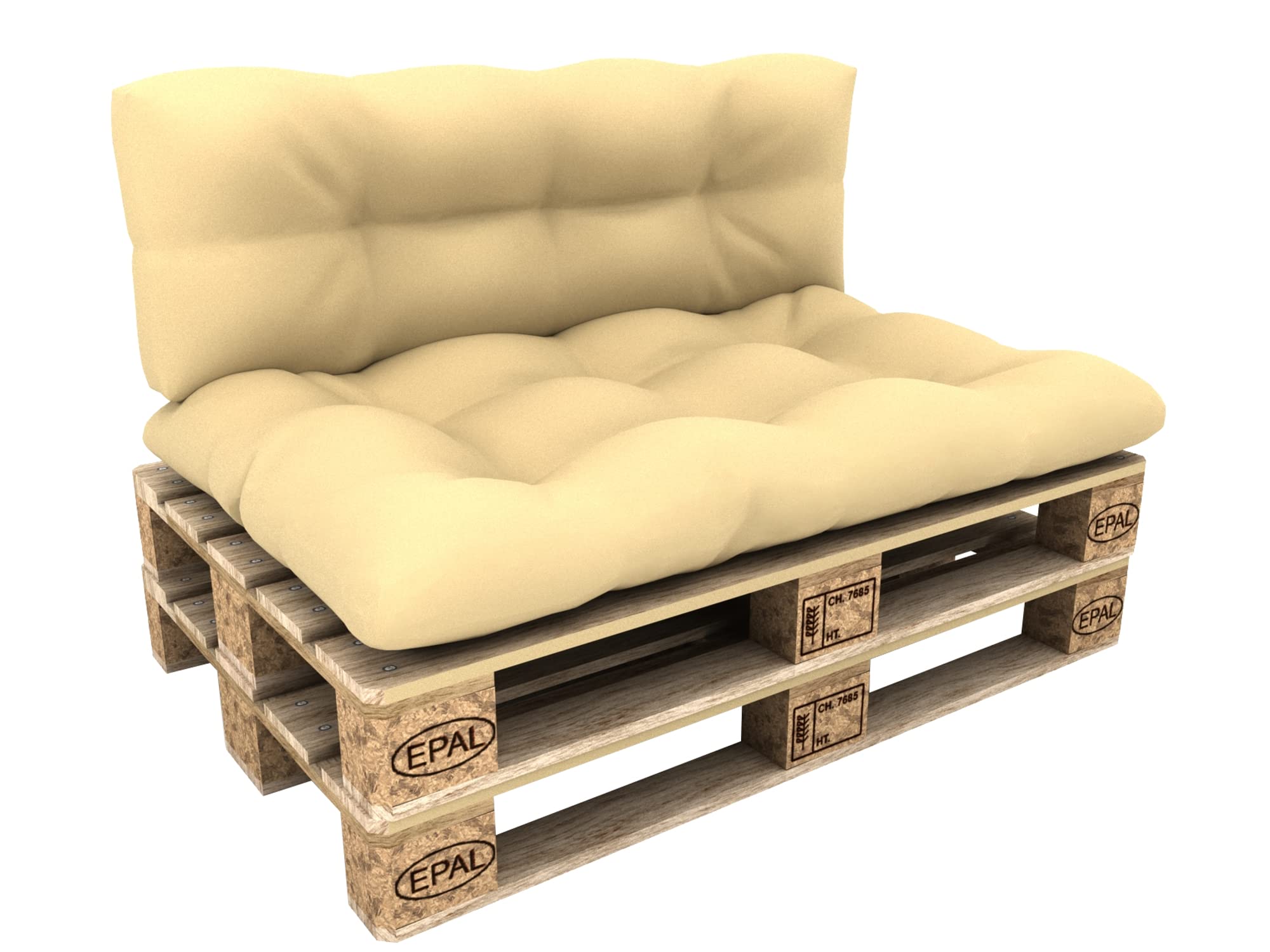 POKAR Set of 2 Pallet Cushions: Seat 120x80 cm + Backrest 120x40 cm Water Repellent | Tufted Cushions for Pallet Furniture and Garden Sofa | Outdoor and Indoor Use | Oeko-Tex | Made in EU | Beige — image 1