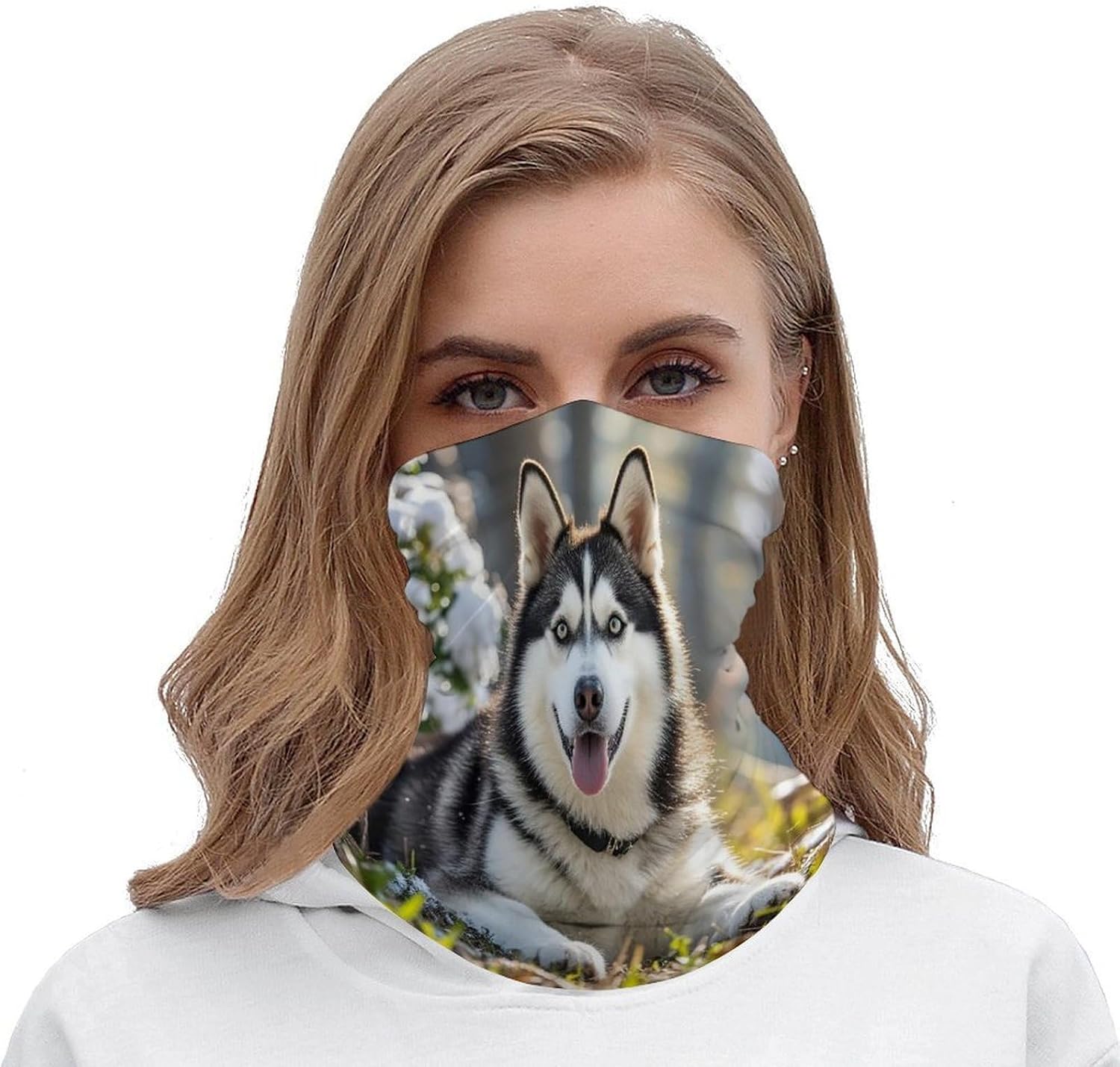 Multi-Use Double Sided Adorable Huskies Print Neck Gaiter Face Cover Scarf, Breathable Cooling UV Sun Protection Face Mask, Soft Bandana Head Wrap Headwear for Men Women Outdoor