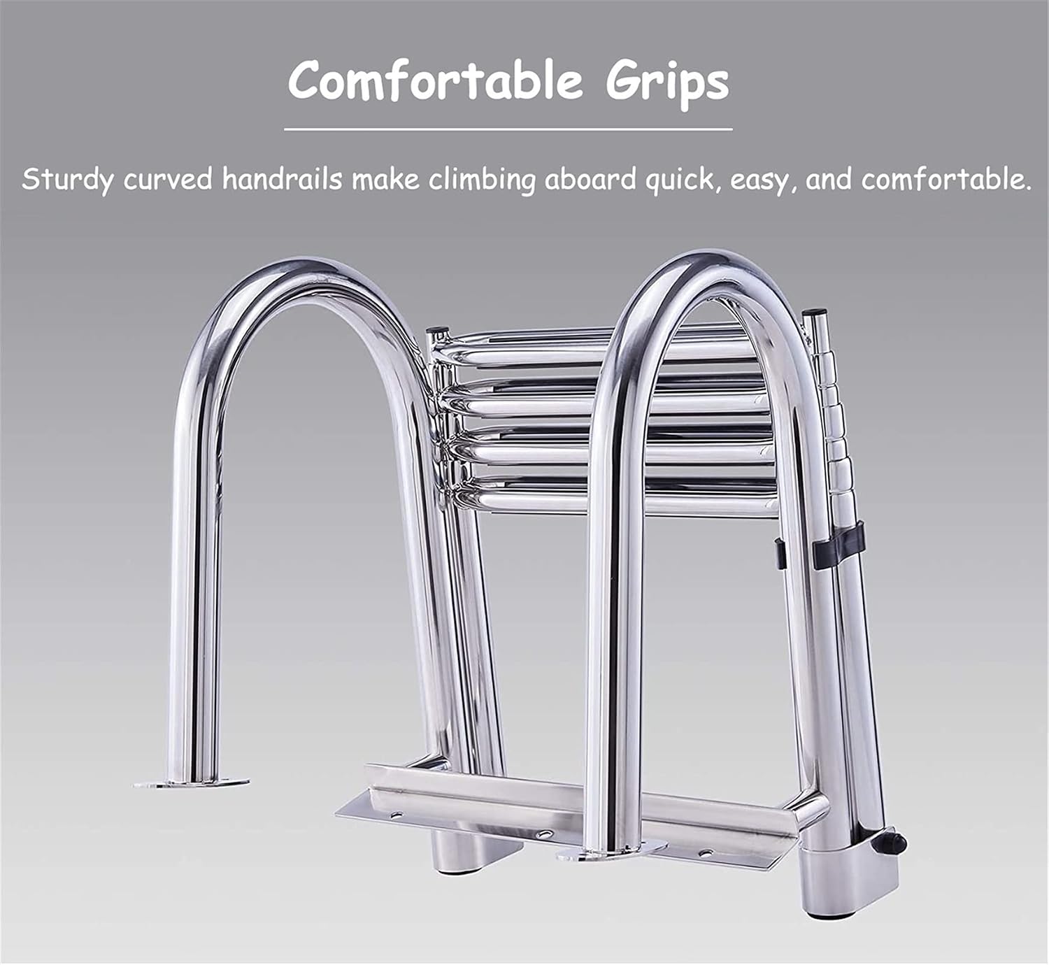 Telescopic 4 Step Ladder for Pool/Boat, Pontoon Marine Folding Rear Entry Inboard Ladders with Handles & Wide Pedal, Premium Stainless Steel