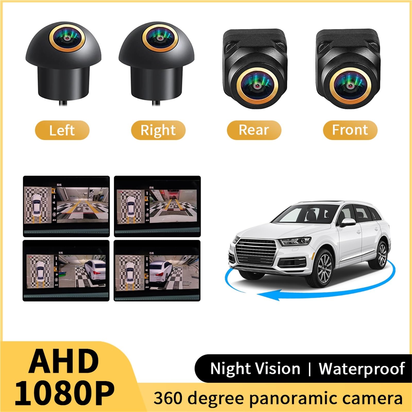 360-Grad-Fahrzeugkamera-Rundumsicht 1080P Rechts- + Links- + Vorne- + Rückansicht Autokamerasystem Für Android-Player Rückfahrkameras Rückfahrkamera Set