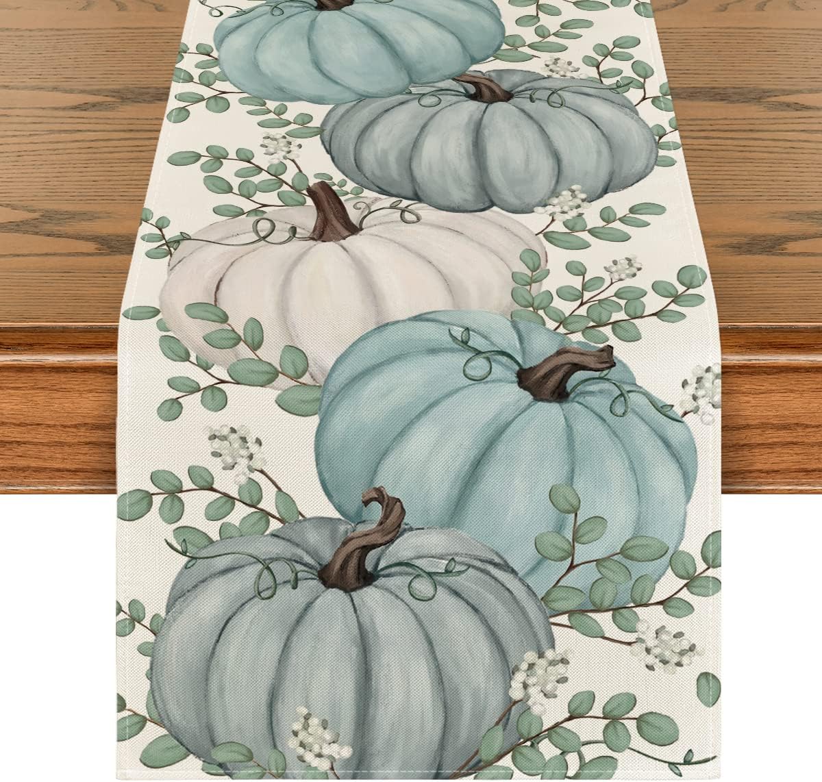 Artoid Mode Pumpkins Eucalyptus Leaves Fall Table Runner, Autumn Thanksgiving Kitchen Dining Table Decoration for Home Party Decor 13x72 Inch