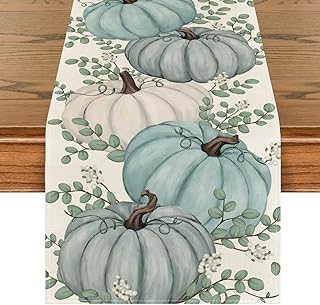 Artoid Mode Pumpkins Eucalyptus Leaves Fall Table Runner, Autumn Thanksgiving Kitchen Dining Table Decoration for Home Party Decor 13x48 Inch