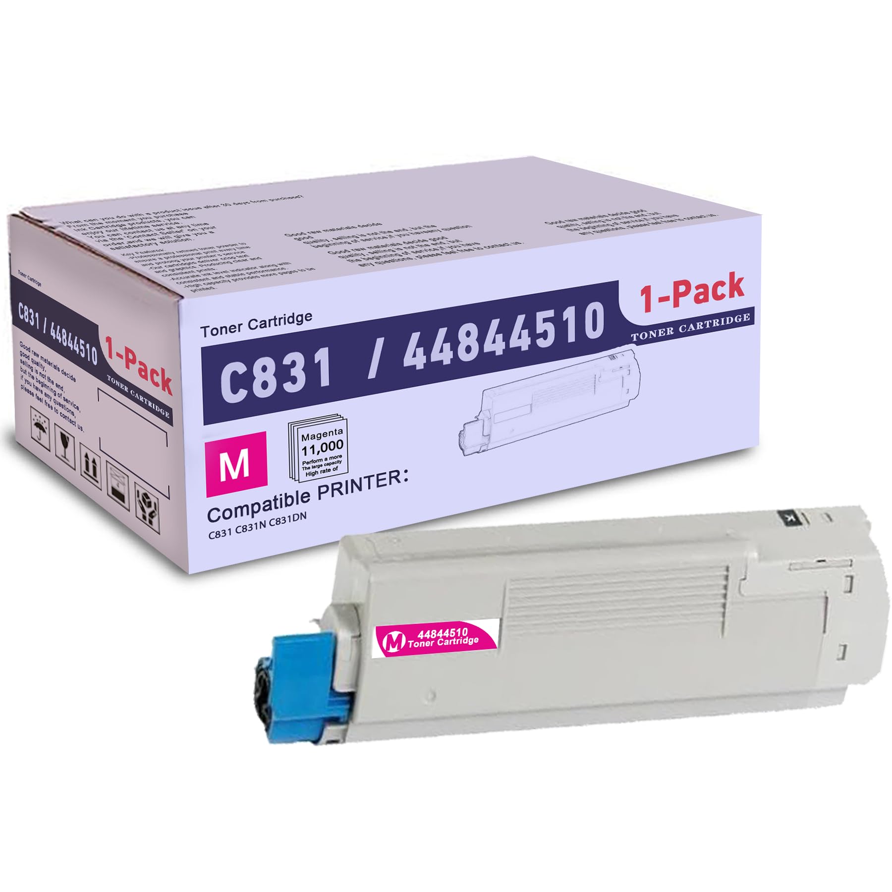 1 Pack Magenta 44844510 Compatible C831 Toner Cartridge, Replacement for OKI C831 (44844510) - Compatible with: C831 C831N C831DN Printer| Up to 11,000 Pages 1 Each