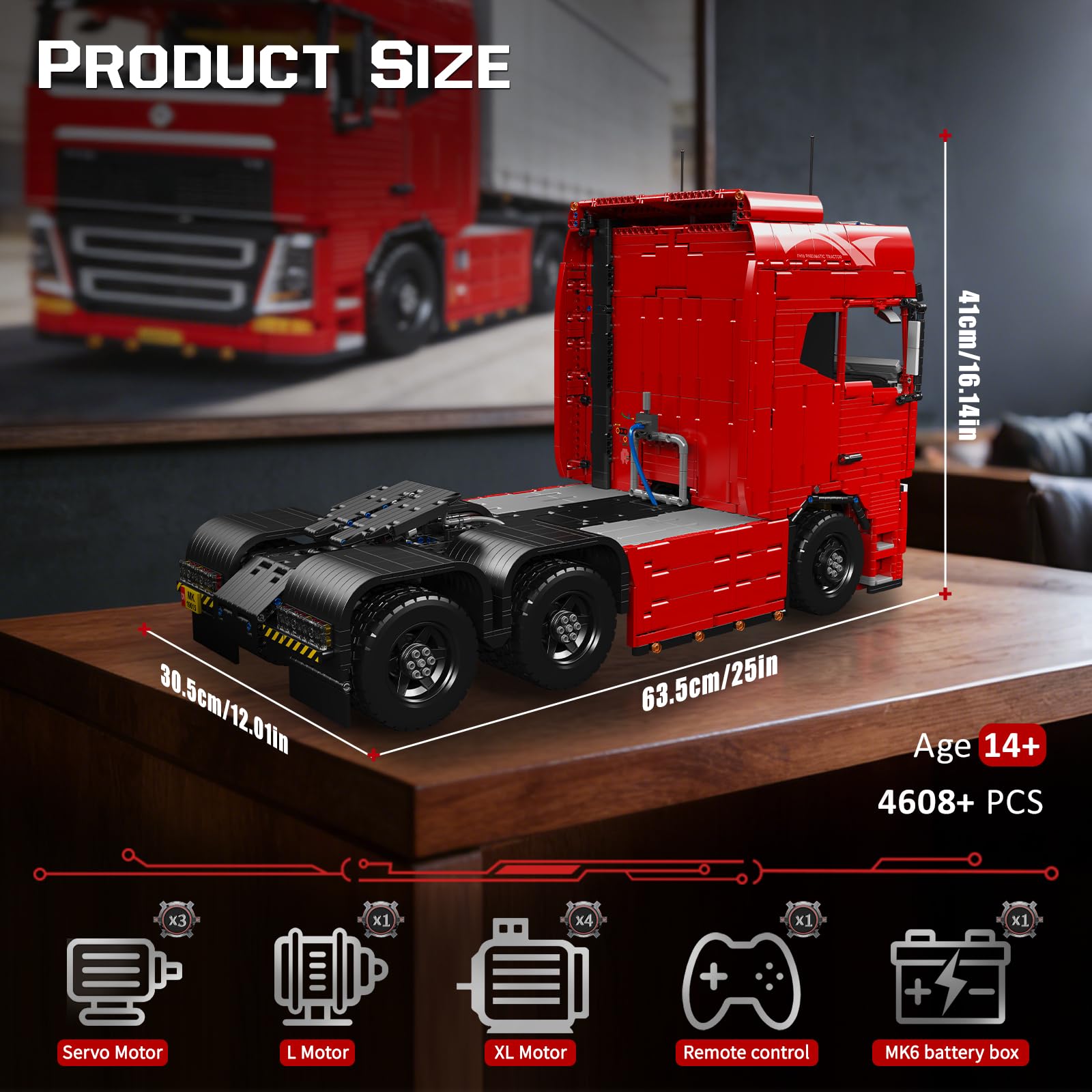 Mould King 19015 Tractor LKW Klemmbausteine Bausteine Kit, 4608+ Stück Anhänger Lokomotive Bausteine Set mit Motor 2.4G Fernbedienung und APP Dual Control, für Ingenieur-Enthusiasten/Teenager