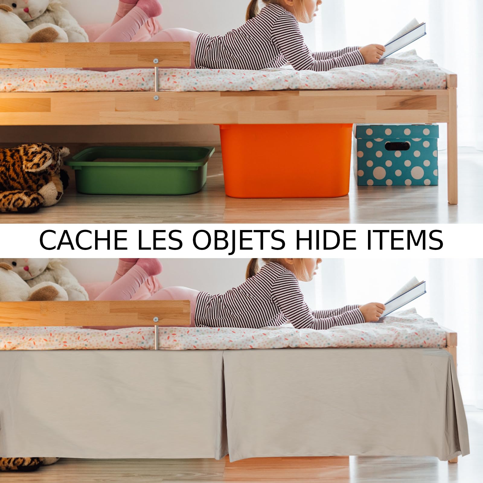 Jupe de Lit,Cache-Sommier Hauteur Volants de 30cm pour Lit Adulte avec Sommier,Protège Sommier pour Lit 200x200cm,Housse Sommier,Cache-sommier en Coton Bio
