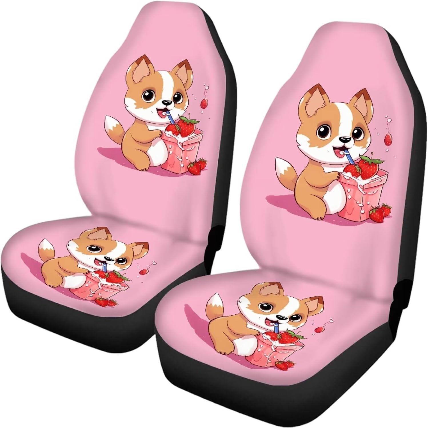 DISNIMO Strawberry Corgi Dog Premium Car Seat Covers Universal Fit Most Vehicles Bucket Car Seats Protectors Comfortable Softness Automotive Interior Accessories